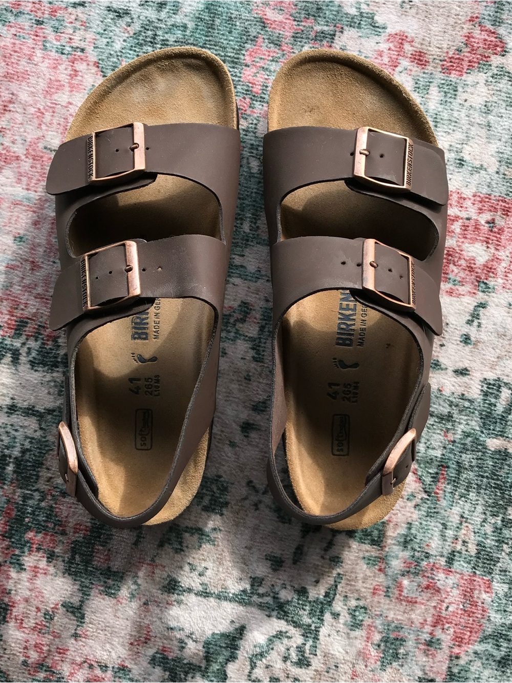 Birkenstock Brown Sandals with Rose Gold Buckles